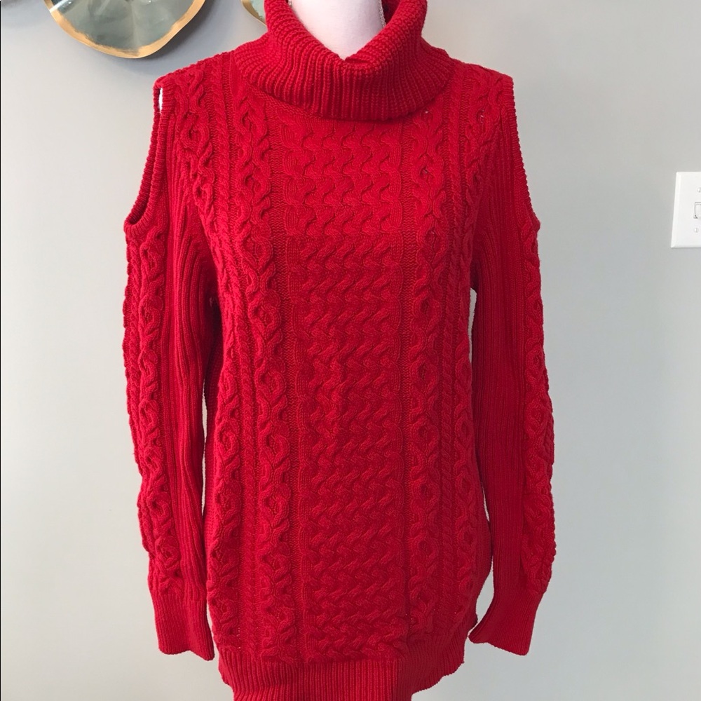Cable Knit Sweater with Shoulder Peep Cutouts